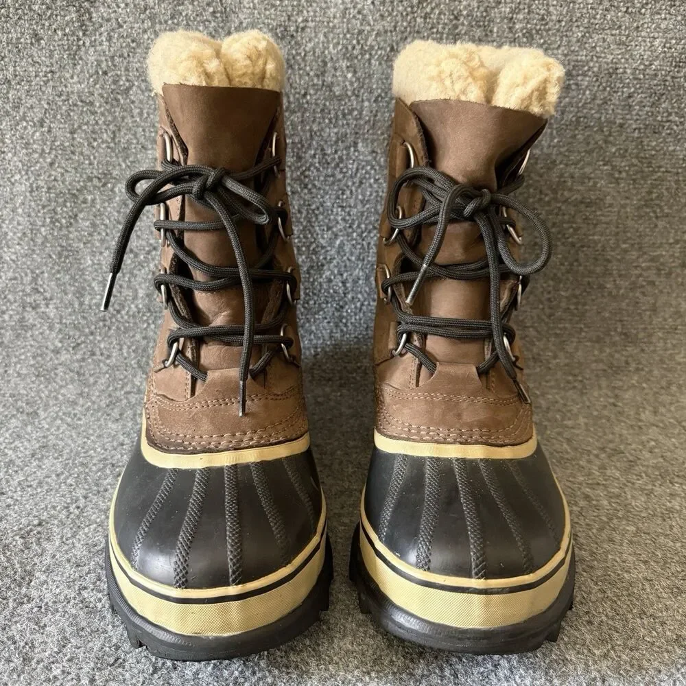 Sorel Caribou Men's Winter Snow Boots Brown Leather Lace Up Mid-Calf 7 US